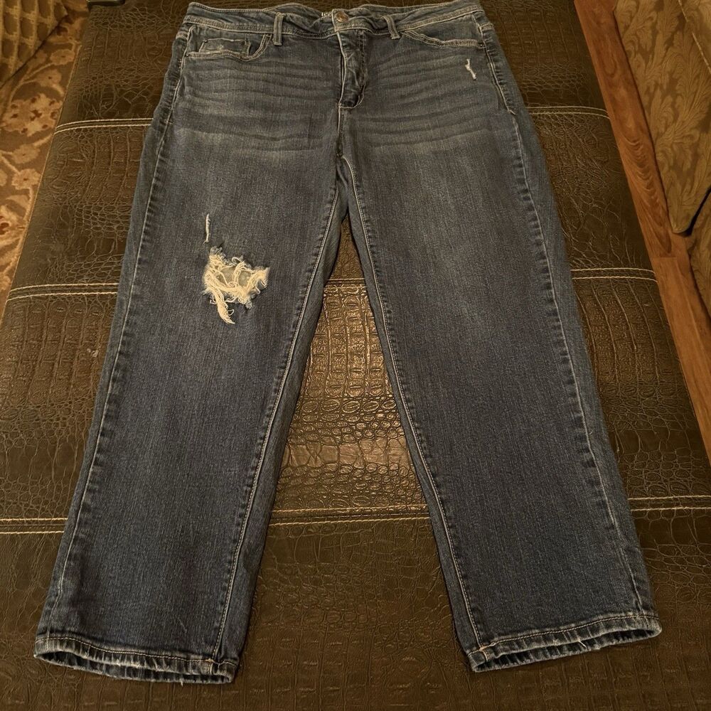 Terra & Sky Womens 18W Boyfriend Jeans Blue Distressed Relaxed Fit Straight Leg